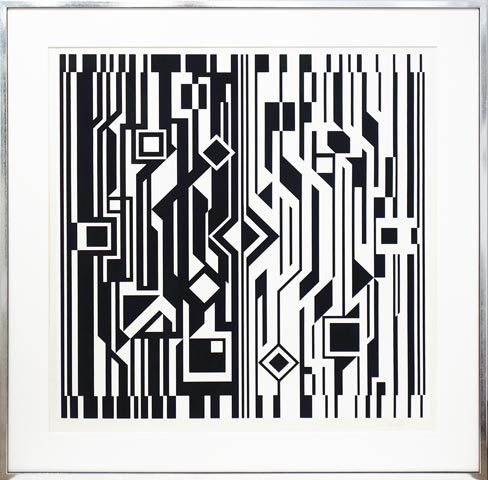 Rahmen Druck Victor Vasarely Pop Art Print Grafik 28x28 2 Stück 60er70er Bild